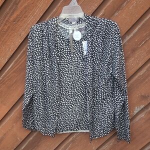 NWT J. CREW Featherweight Black and White "Spotted" Cashmere Blend Cardigan Set